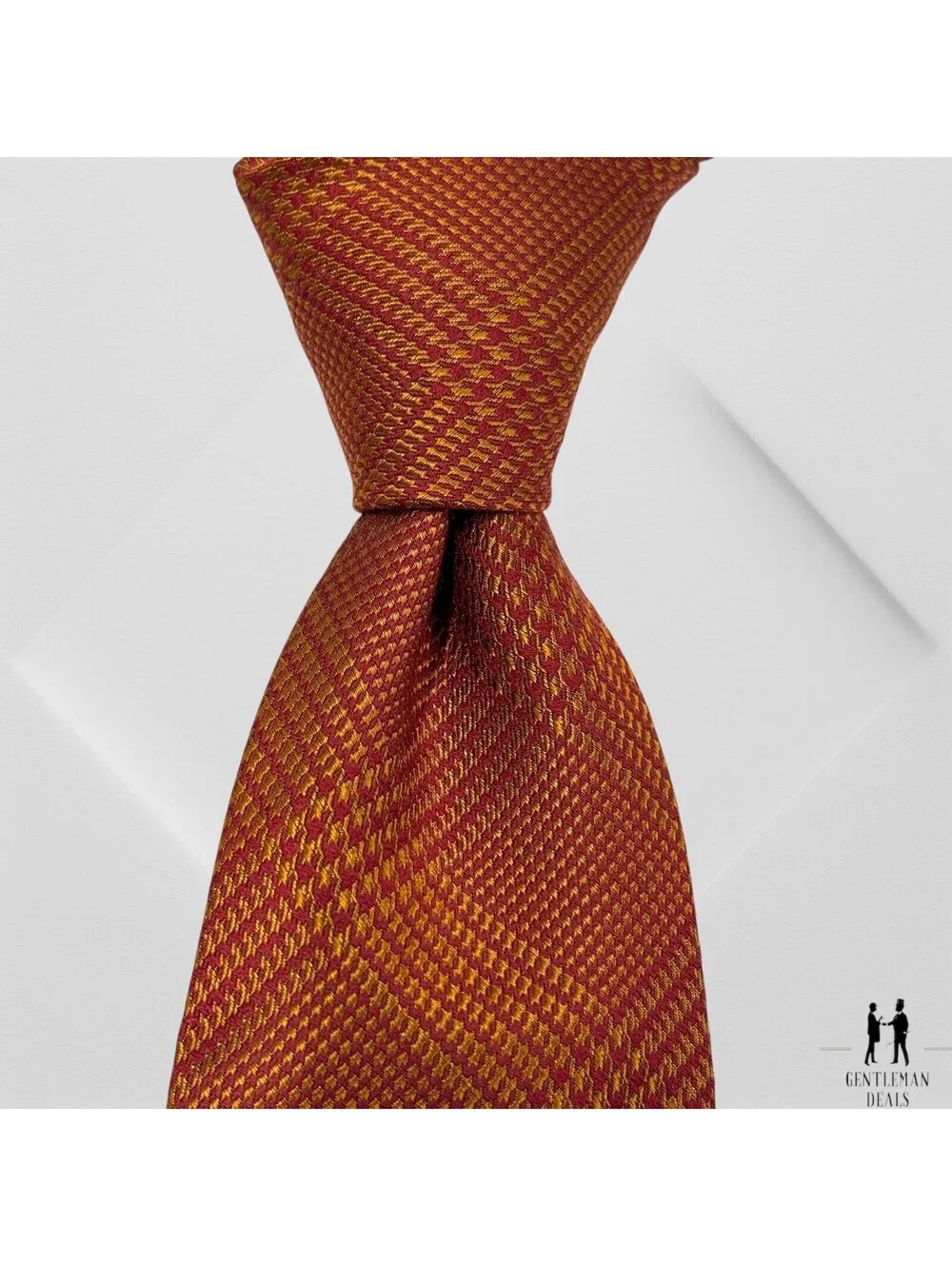 Judson Wade Collection Orange Plaid Houndstooth Tie 100% Silk 60x3.5
